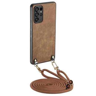 For Samsung Galaxy S22 Ultra 5G Vintage Leather PC Back Cover Phone Case with Crossbody Strap(Brown)