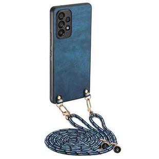 For Samsung Galaxy A23 Vintage Leather PC Back Cover Phone Case with Crossbody Strap(Blue)