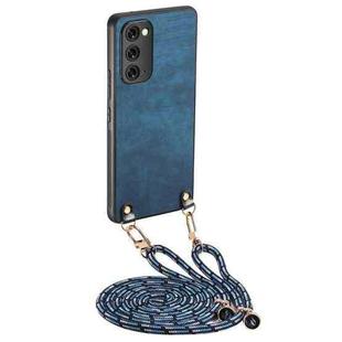 For Samsung Galaxy Note20 Vintage Leather PC Back Cover Phone Case with Crossbody Strap(Blue)