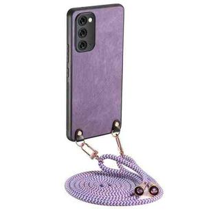 For Samsung Galaxy Note20 Vintage Leather PC Back Cover Phone Case with Crossbody Strap(Purple)