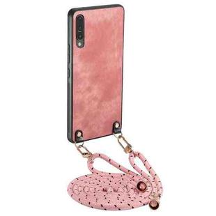 For Samsung Galaxy A50 / A50s Vintage Leather PC Back Cover Phone Case with Crossbody Strap(Pink)