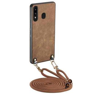 For Samsung Galaxy A30 / A20 Vintage Leather PC Back Cover Phone Case with Crossbody Strap(Brown)