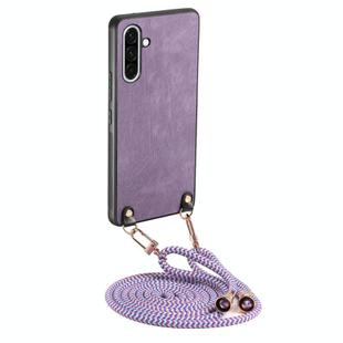 For Samsung Galaxy A36 Vintage Leather PC Back Cover Phone Case with Crossbody Strap(Purple)