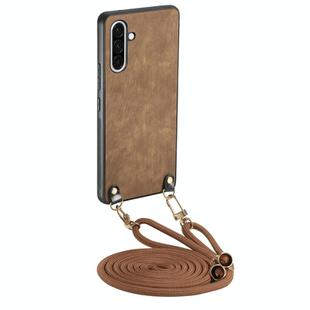 For Samsung Galaxy A36 Vintage Leather PC Back Cover Phone Case with Crossbody Strap(Brown)