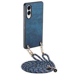 For Samsung Galaxy S25 Edge 5G Vintage Leather PC Back Cover Phone Case with Crossbody Strap(Blue)