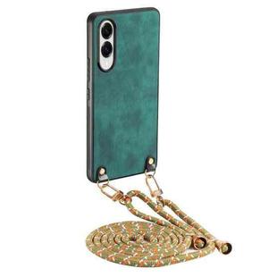 For Samsung Galaxy S25 Edge 5G Vintage Leather PC Back Cover Phone Case with Crossbody Strap(Green)