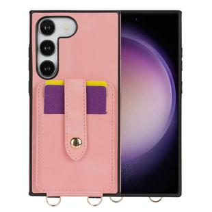 For Samsung Galaxy S23+ 5G Skin Card Bag Crossbody Lanyard Phone Case(Pink)