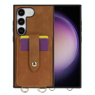 For Samsung Galaxy S23+ 5G Skin Card Bag Crossbody Lanyard Phone Case(Brown)