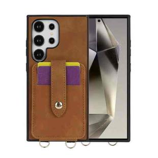 For Samsung Galaxy S24 Ultra 5G Skin Card Bag Crossbody Lanyard Phone Case(Brown)