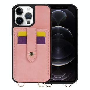 For iPhone 12 Pro Crossbody Skin Card Bag Lanyard Phone Case(Pink)