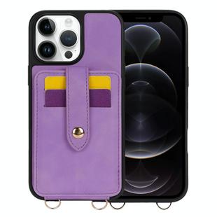 For iPhone 12 Pro Crossbody Skin Card Bag Lanyard Phone Case(Purple)