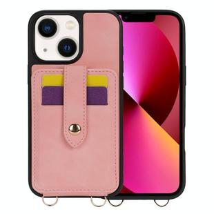 For iPhone 13 Crossbody Skin Card Bag Lanyard Phone Case(Pink)