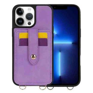 For iPhone 13 Pro Crossbody Skin Card Bag Lanyard Phone Case(Purple)