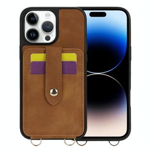 For iPhone 14 Pro Crossbody Skin Card Bag Lanyard Phone Case(Brown)