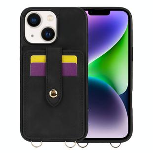 For iPhone 14 Plus Crossbody Skin Card Bag Lanyard Phone Case(Black)