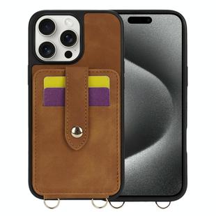 For iPhone 15 Pro Crossbody Skin Card Bag Lanyard Phone Case(Brown)