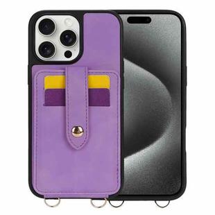 For iPhone 15 Pro Max Crossbody Skin Card Bag Lanyard Phone Case(Purple)