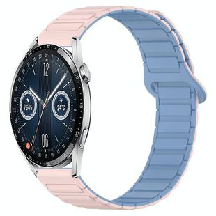 For Huawei Watch GT3 42mm Dual Color Magnetic Buckle 20mm Silicone Watch Band(Pink+Blue)