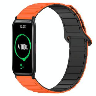 For Honor Watch ES Dual Color Magnetic Buckle 20mm Silicone Watch Band(Orange+Black)