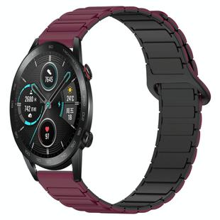 For Honor Magic Watch2 42mm Dual Color Magnetic Buckle 20mm Silicone Watch Band(Wine Red+Black)