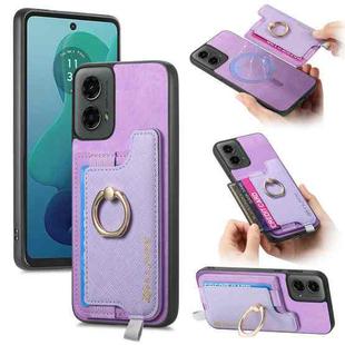 For Motorola Moto G 5G 2024 Retro Magsafe Cross Leather Ring Holder Card Bag Phone Case(Purple)