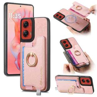 For Motorola Moto G Stylus 5G 2024 Retro Magsafe Cross Leather Ring Holder Card Bag Phone Case(Pink)