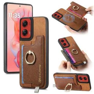 For Motorola Moto G Stylus 5G 2024 Retro Magsafe Cross Leather Ring Holder Card Bag Phone Case(Brown)