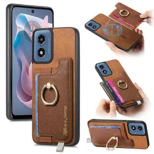 For Motorola Moto G Play 2024 4G Retro Magsafe Cross Leather Ring Holder Card Bag Phone Case(Brown)