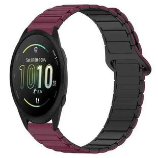 For Garmin Forerunner 165 Dual Color Magnetic Buckle 20mm Silicone Watch Band(Wine Red+Black)