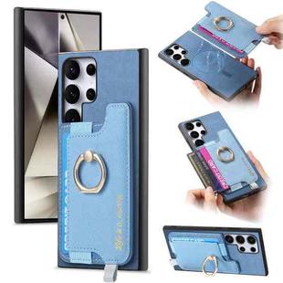 For Samsung Galaxy S24 Ultra 5G Retro Magsafe Cross Leather Ring Holder Card Bag Phone Case(Blue)