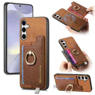 For Samsung Galaxy S24+ 5G Retro Magsafe Cross Leather Ring Holder Card Bag Phone Case(Brown)