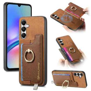 For Samsung Galaxy A05s Retro Magsafe Cross Leather Ring Holder Card Bag Phone Case(Brown)