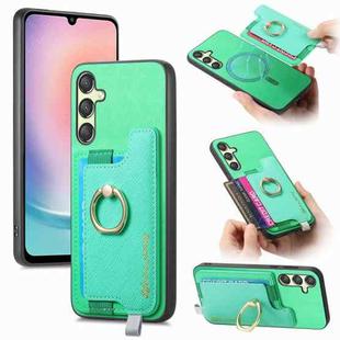 For Samsung Galaxy A24 5G Retro Cross Leather Ring Horizontal Insert Card Bag MagSafe Phone Case(Green)