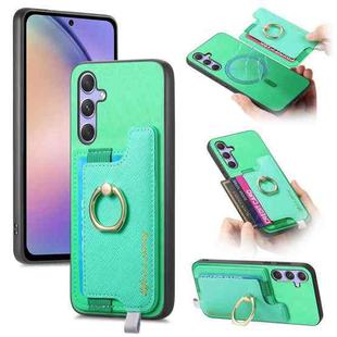 For Samsung Galaxy A54 5G Retro Cross Leather Ring Horizontal Insert Card Bag MagSafe Phone Case(Green)