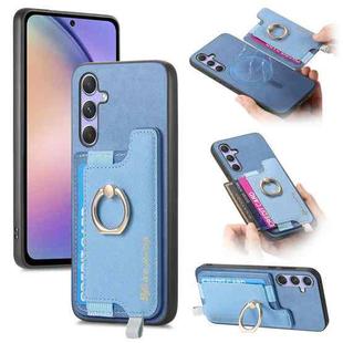 For Samsung Galaxy A54 5G Retro Cross Leather Ring Horizontal Insert Card Bag MagSafe Phone Case(Blue)