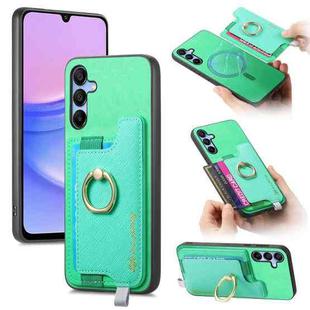 For Samsung Galaxy M14 5G Retro Cross Leather Ring Horizontal Insert Card Bag MagSafe Phone Case(Green)