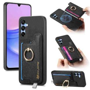 For Samsung Galaxy M14 5G Retro Cross Leather Ring Horizontal Insert Card Bag MagSafe Phone Case(Black)