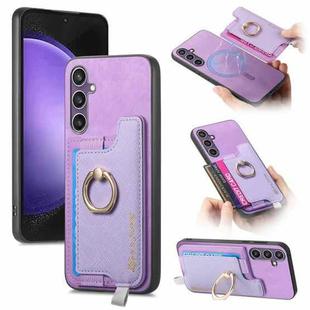 For Samsung Galaxy S24 FE 5G Retro Magsafe Cross Leather Ring Holder Card Bag Phone Case(Purple)