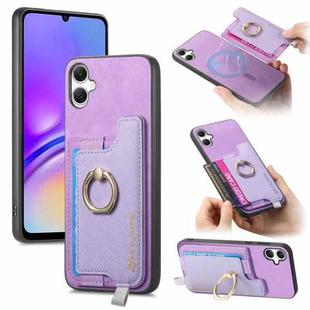 For Samsung Galaxy A06 Retro Cross Leather Ring Horizontal Insert Card Bag MagSafe Phone Case(Purple)