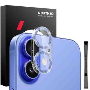 For iPhone 16 / 16 Plus NORTHJO Camera Lens Protector Glitter Ring 3D Tempered Glass Film(Blue)