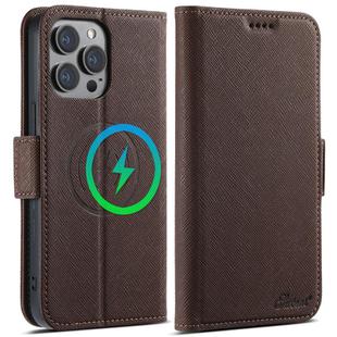 For iPhone 12 Pro Suteni J08 Multifunctional Cross Texture MagSafe Leather Phone Case(Brown)