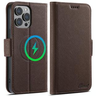 For iPhone 13 Pro Max Suteni J08 Multifunctional Cross Texture MagSafe Leather Phone Case(Brown)