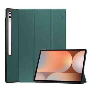 For Samsung Galaxy Tab S10+ / S9+ / S9 FE+ ENKAY Tri-fold Custer Texture Plastic Leather Smart Tablet Case with Pen Slot(Dark Green)
