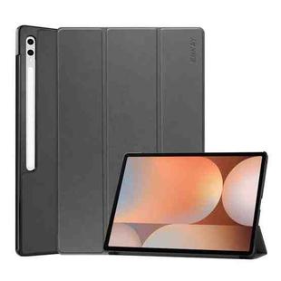 For Samsung Galaxy Tab S10 Ultra / S9 Ultra ENKAY Tri-fold Custer Texture Plastic Leather Smart Tablet Case with Pen Slot(Grey)