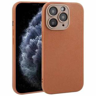 For iPhone 11 Pro Max Plain Imitation Leather Back Cover Phone Case(Brown)