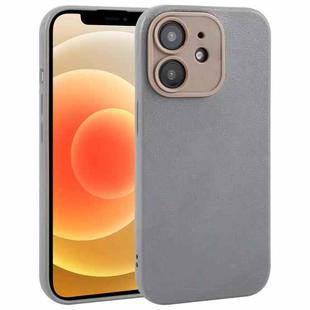 For iPhone 12 Plain Imitation Leather Back Cover Phone Case(Grey)