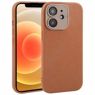 For iPhone 12 Plain Imitation Leather Back Cover Phone Case(Brown)