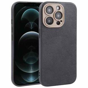 For iPhone 12 Pro Max Plain Imitation Leather Back Cover Phone Case(Black)