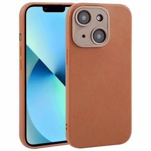 For iPhone 13 Plain Imitation Leather Back Cover Phone Case(Brown)