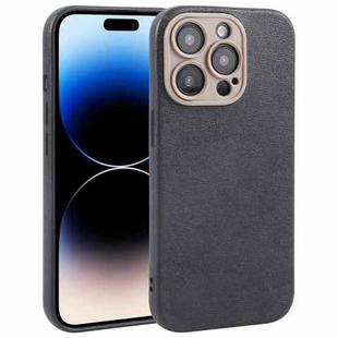 For iPhone 14 Pro Plain Imitation Leather Back Cover Phone Case(Black)